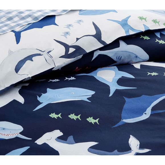 Pottery Barn Kids Shark Bite Organic Reversible Duvet F/Q - Picture 4 of 5